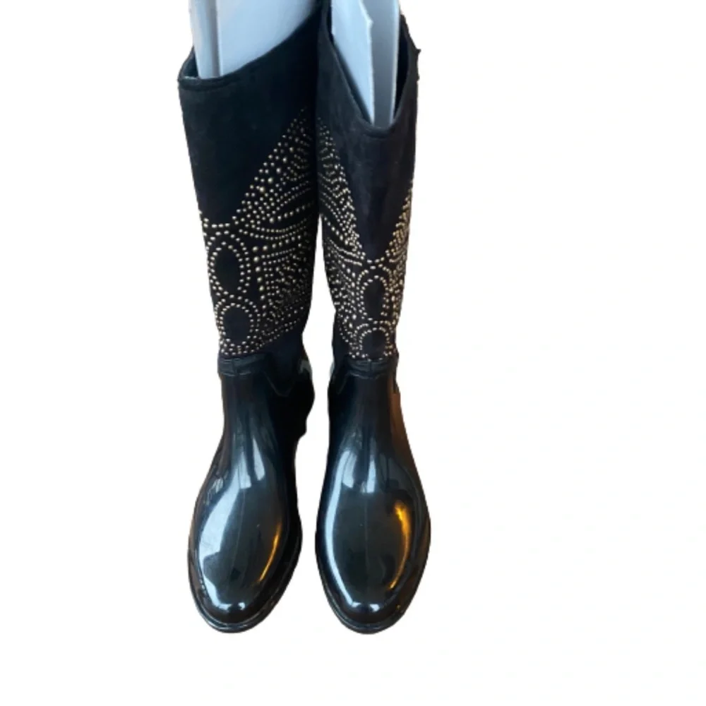 Bumper Katya studded buckle strap black rain boots size 8